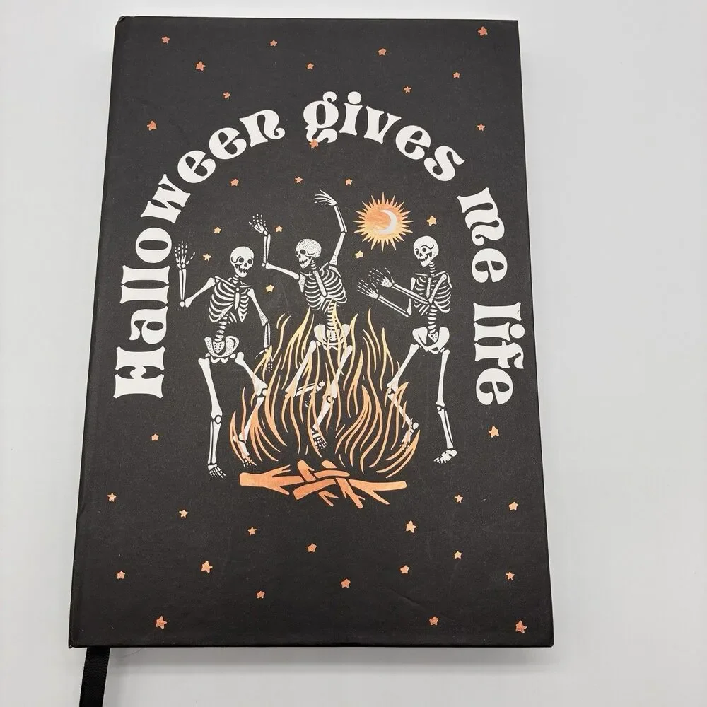 Halloween Journal W/Skeletons Dancing Around Fire w/ “Halloween Gives Me Life”
